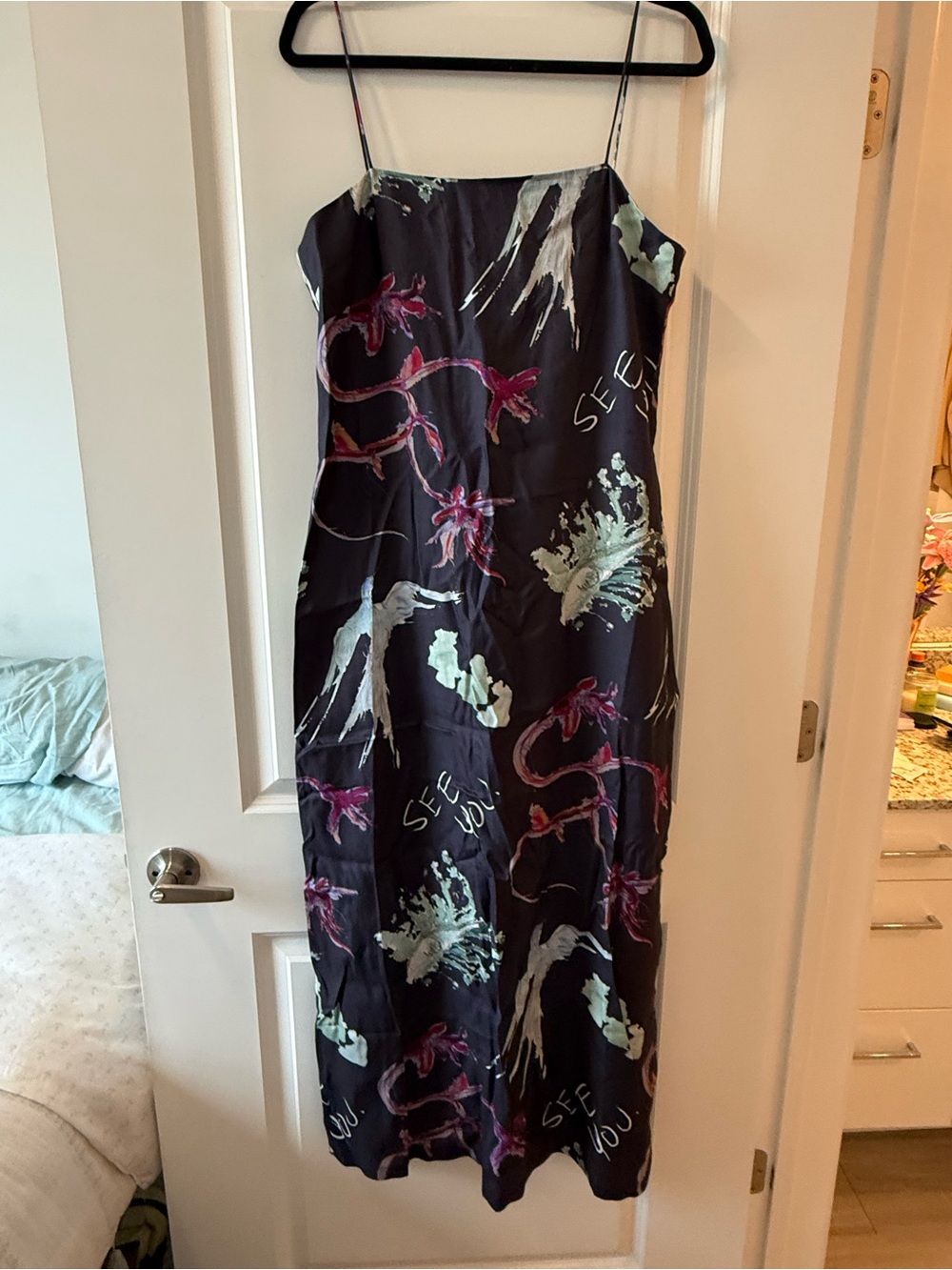 Romy Joy Slip‎ Dress L Black Floral Spaghetti Strap NWT